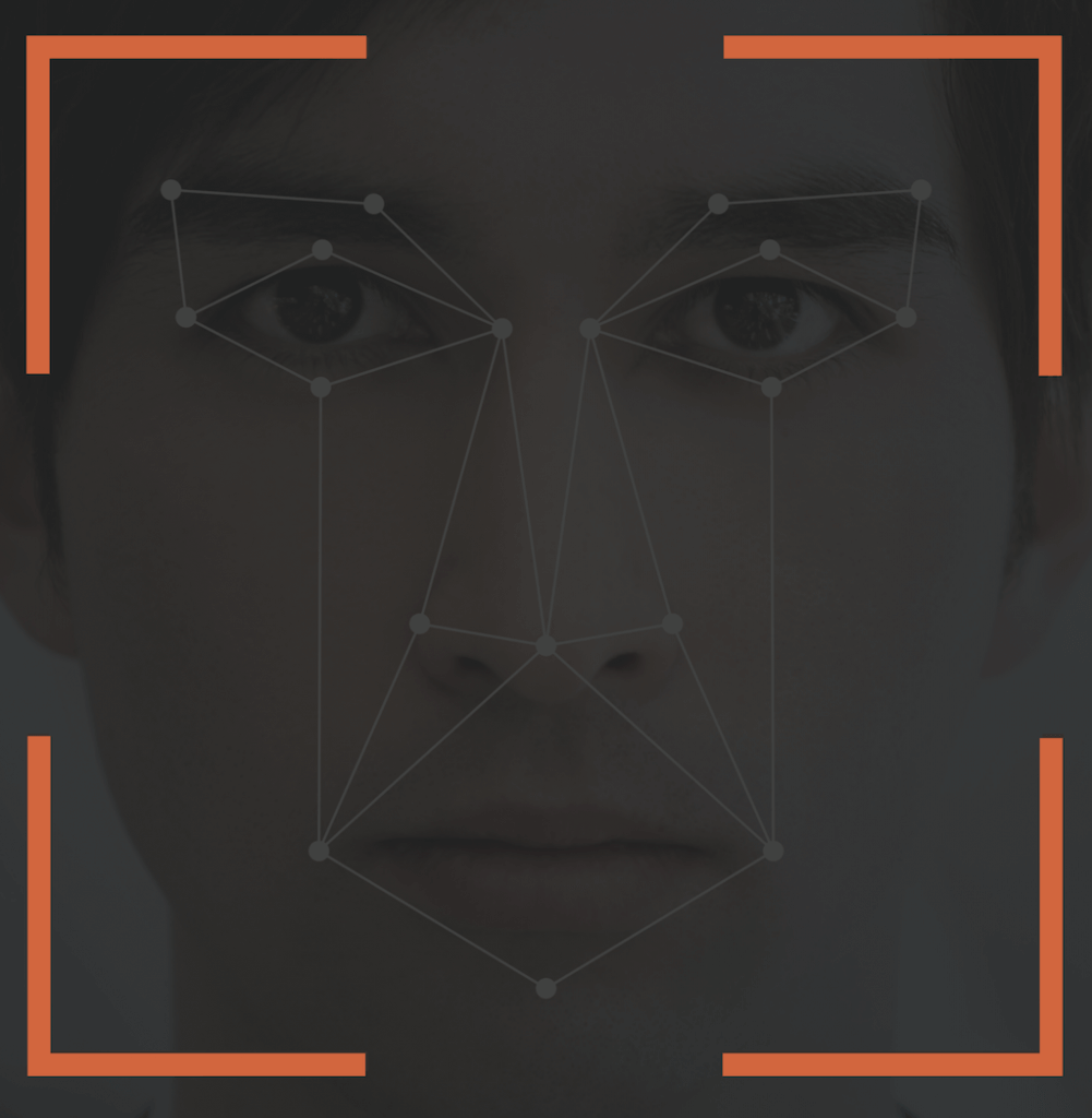 An image of the points on the face at which facial recognition software scans bone structure. 