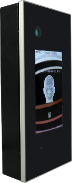 A photo of facial recognition software at work, mapping out someone’s head on a screen.