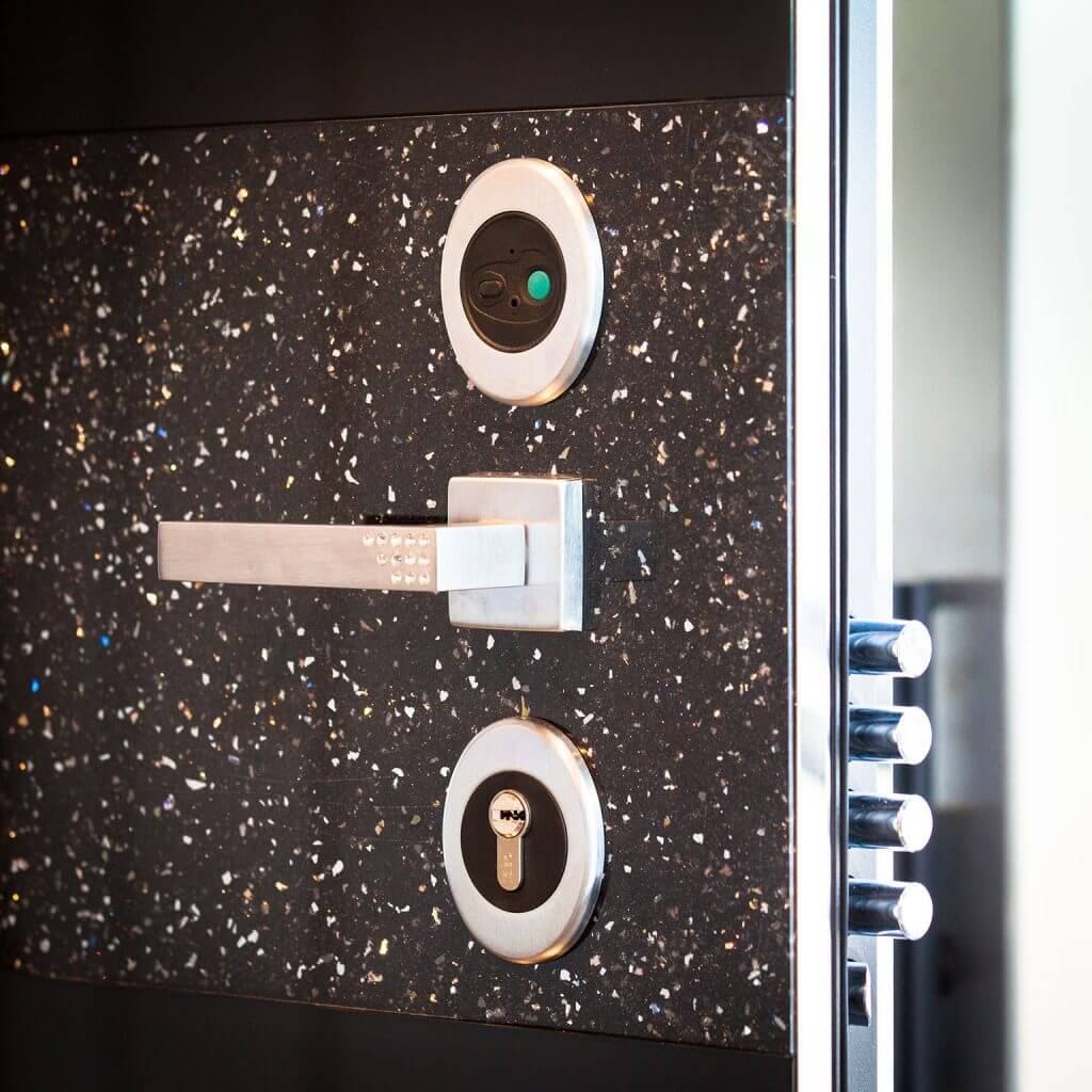 A close-up photo of an FBS high security door and its impenetrable lock.